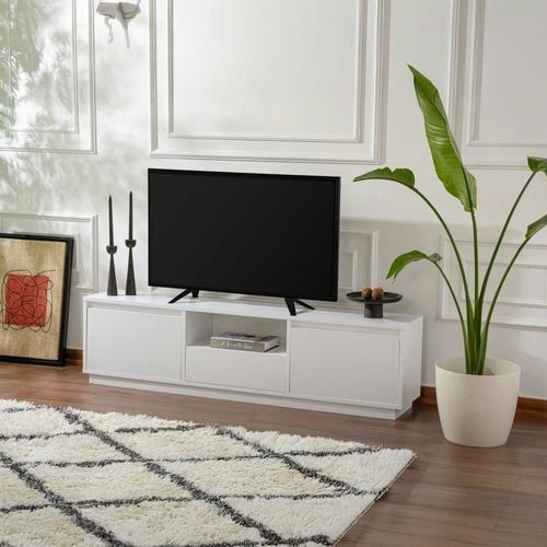 Meuble Tv 160 Cm 3 Portes 1 Niche - Décor Blanc Laqué