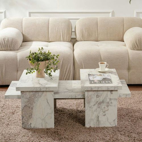 Table Basse Gigogne Décor Marbre (3 Pièces)
