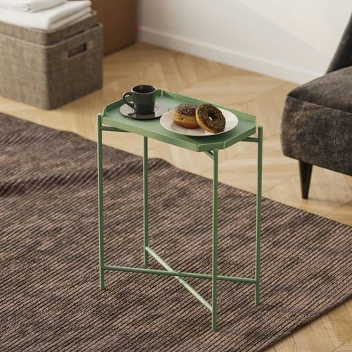 Bout De Canapé Vert En Métal Plateau Rectangulaire