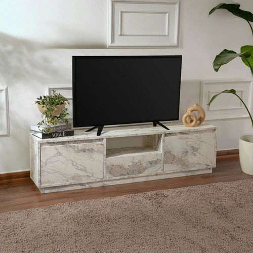 Meuble Tv 160 Cm 3 Portes 1 Niche - Décor Marbre