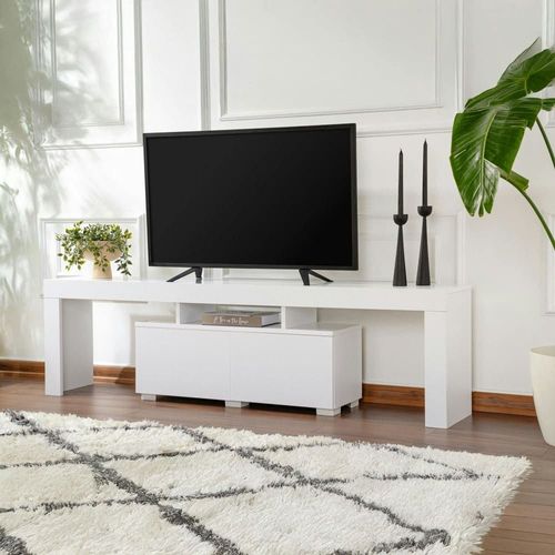 Meuble Tv Moderne 180 Cm 2 Portes Décor Blanc Laqué