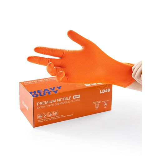 Kalanka-Lanon 8mil Gants Jetables En Nitrile Orange, Mécanicien, Très Résistants, Non Poudrés, Sans Latex, Entièrement Texturés En Diamant, En 374, 100 Pièces, Xl/10