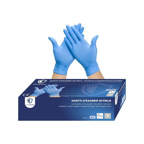 Gants Jetables En Nitrile-Boîte De 100 Gants Jetables Non Poudrés-Taille M (Moyenne)-Bleu-Sans Latex-Résistants Et Protection Contre Les Produits Chimiques