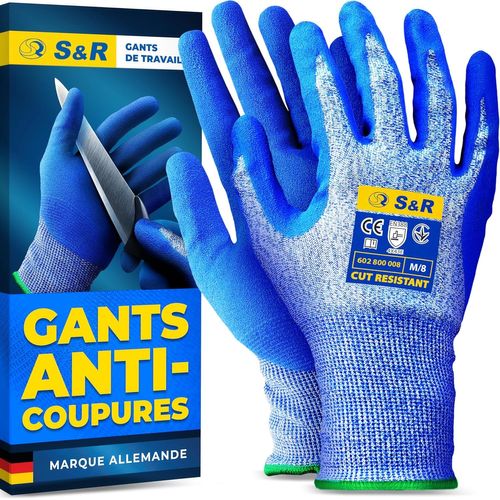 Gants de Travail Anti Coupures Protection 5. Gants en Tungsténe et Nitrile-Taille 9