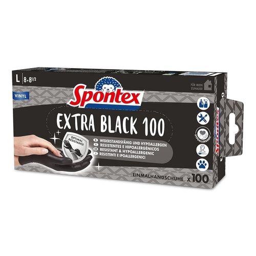 Kalanka-Extra Black Lot De 100 Gants Jetables En Vinyle, Non Poudrés Et Sans Latex, Polyvalents, Dans Une Boîte Distributrice Pratique, Taille L