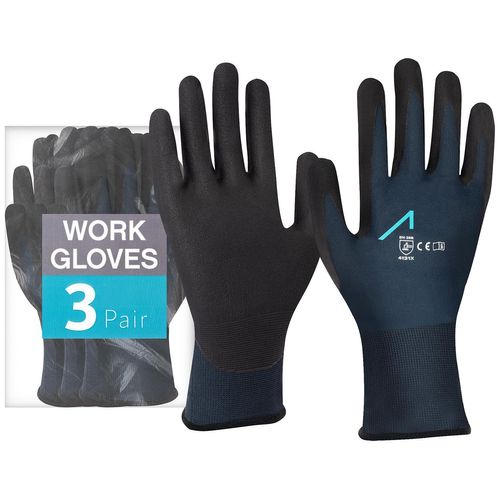 CFRX-Gants de travail - 3 paires de gants de protection pour l'artisanat et le jardinage - Gants pour le travail - 09/L (Paquet de 3)