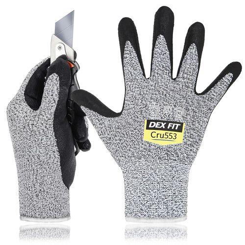 Gants de Travail Cru553 Résistants aux Coupures Niveau 5,Adaptation 3D Confortable Extensible,Agrippants Nitrile Durable,Smart Touch,Fins Légers,Lavables,Gris 7 (S) 1 Paire