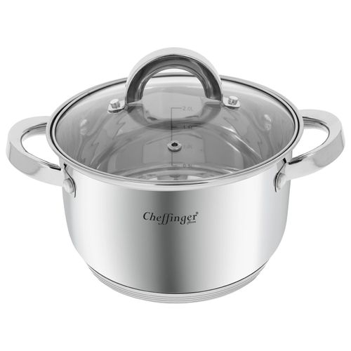 Marmite Inox Avec Couvercle En Verre 18cm 2.9l Compatible Induction Cheffinger Argent
