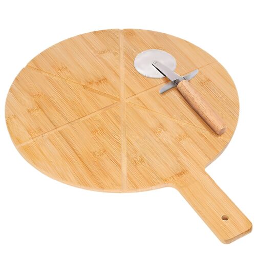 Plateau À Pizza En Bambou Avec Coupe Pizza Bois Inox Découpe Précis Cheffinger Marron Clair