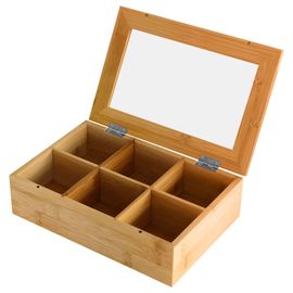 Boîte À Thé Vitré 6 Compartiments De Rangement Élégant Pratique Cheffinger Marron Clair