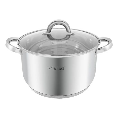 Marmite Inox Avec Couvercle En Verre 24cm 6.5l Compatible Induction Cheffinger Argent