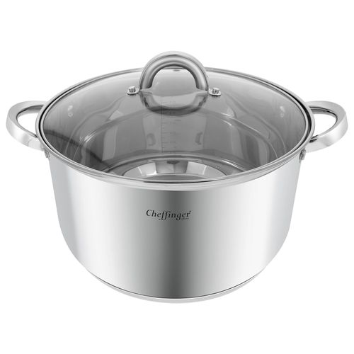 Marmite Inox Avec Couvercle En Verre 28cm 10l Compatible Induction Cheffinger Argent