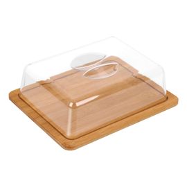 Cloche À Gâteau En Verre Avec Plateau Bambou Ultra Élégant Cheffinger Marron Clair