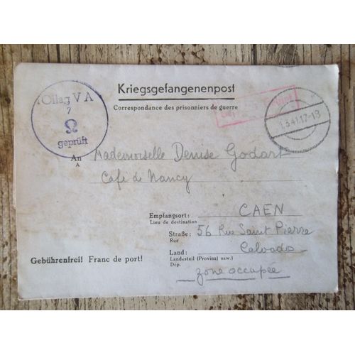 Lettre Prisonnier Oflag Va 1941 Allemagne Collection Militaire