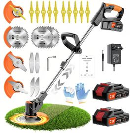 ASFASFq-Wrneaoch 3 en 1 Coupe Bordure sans Fil avec Batterie, 21V Debroussailleuse Electrique sans Fil avec 2 pcs 2 mAh Lithium Batterie, Legere pour la Jardin Pelouses et Terres Agricoles
