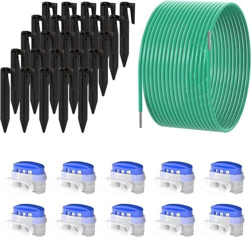 MEVRONISSHOP-10m câble périphérique + 10x Connecteur + 25x Piquets de Terre pour Fixation, Kit d¿Accessoires et de réparation pour Robot-Tondeuse Utilisation Universelle