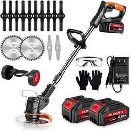 ASFASFq-Débroussailleuses Electrique sans Fil, Coupe Bordures sans Fil a 2 21V 4.0Ah Batterie et Chargeur Rapide & 3 Types Lames, Debrouissalleuses a Batterie pour Tondre Les Pelouses du Jardin Pelou