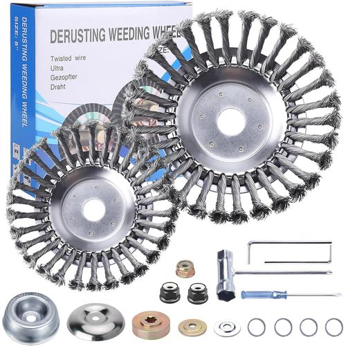 SUBZONAL-2 Pièces Tête Brosse Désherbage pour Débroussailleuse, Remplacement Tête Brosse Debroussailleuse, avec Accessoires, Convient au Jardinage, Pelouse-Brosse Debroussailleuse (6+8 Pouces)