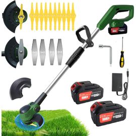 ASFASFq-Debroussailleuse Electrique sans Fil, 21V Coupe Bordure sans Fil avec Batterie 4.0Ah et 2 Types de Lames, Débroussailleuses Electrique Batterie pour la Coupe de Jardin, Pelouses et Terres Agr