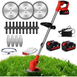 ASFASFq-Coupe Bordure sans Fil avec Batterie Debroussailleuse Electrique sans Fil avec 2 pièces Batterie et 3 Types de Lames, pour la Coupe de Jardin, Pelouses et Terres Agricoles