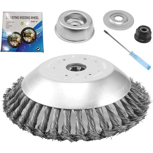 Weeding Brush Head for Brush Cutter,with Locknut 8 Inch Steel Wire Weeding Tray