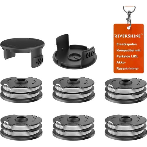 KALANKA-RIVERSHINE 6pcs Bobines de fil de rechange, compatible avec la coupe-bordure Parkside LIDL PRTA 20-Li A1, B2, C3 ; PRT 550 A1, A3 ; PRT 300 A1 (6 bobines de fil et 2 couvercles de bobine)