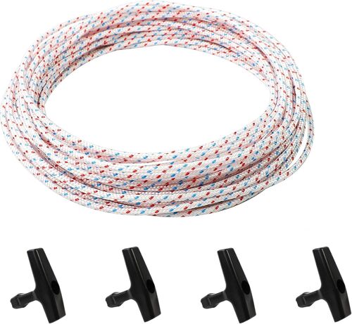 MEVRONISSHOP-10M X 4MM Pièces Moteur Corde, Ferme Corde de Démarrage de Rechange, Corde Lanceur Tondeuse avec 4 Poignée de Départ, Corde de Démarreur à Recul Compatible pour Tondeuse Tronçonneuse Cou