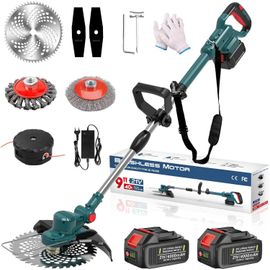 ASFASFq-Hengriacly Coupe Bordure sans Fil avec Batterie, 21V 2xbatteries 4.0Ah, Debroussailleuse Electrique sans Fil, Moteur sans balais 750W, 4 Types de Lames, Hauteur réglable, Largeur de Coupe 23c