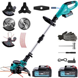 ASFASFq-Olubfdh Coupe Bordure sans Fil avec Batterie 21V 2 * 4000 mAh Moteur sans Balai de 1000W 3 en 1 Debroussailleuse Electrique sans Fil, Affichage de Batterie, Poignée Réglable, Tête Pivotante 9