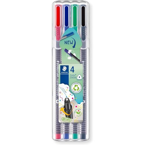Tianyi-Triplus Fineliner 334 - Etui Chevalet Box 4 Feutres Pointe Superfine 0,3 Mm Assortis