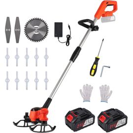 ASFASFq-Debroussailleuse Electrique sans Fil 21V: Coupe Bordure sans Fil avec Batterie 2 * 3.0AH, 3000 TR/Min, 3 Types Lames avec poignée réglable, pour Jardin, Pelouse, Ferme, Bordures, Potager, Par