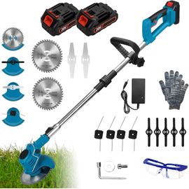 ASFASFq-Coupe Bordure sans Fil avec Batterie Debroussailleuse Electrique sans Fil avec 2 pièces Batterie Taille Bordure et 3 Types de Lames Et la Corde à Gazon, pour la Coupe de Jardin, Pelouses