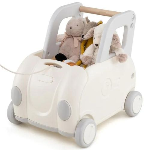 COSTWAY Trotteur Chariot de Marche avec Poignée, Corde de Traction, Siège Rabattable et Roues, pour Bébé 18-36 Mois, Blanc