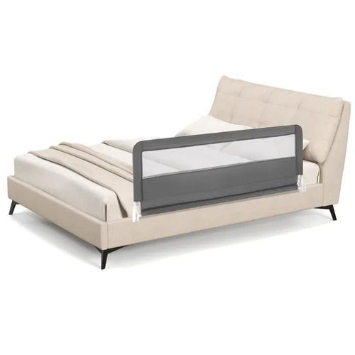 Costway Barrière De Lit Pliable Enfant 150cm Avec Housse Amovible Et Lavable, Maille Respisante, Sangle De Fixation Gris