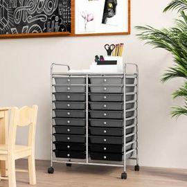 Costway Tour De Rangement À Roulettes Universelles - 20 Tiroirs Amovibles - 64 X 39 X 88 Cm - Format A4 Et Lettre Noir Et Gris