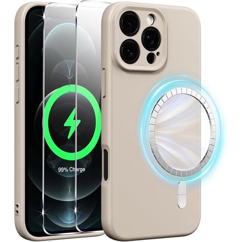 Sjzg-Coque Magnétique Silicone Pour Iphone 12 Pro Max 6,7 Pouces Avec 2 Verre Trempé, Compatible Avec Magsafe Aimants Intégrés, Étui Housse Antichoc Anti-Rayures Case Pour Iphone 12 Pro Max, Gris