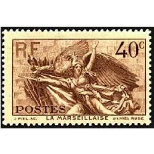 France 1939, Beau Timbre Neuf* Yvert 315, Hommage À Rouget De L'Isle, Sculpture De La Marseillaise Sur L'Arc De Triomphe De L'Étoile À Paris.