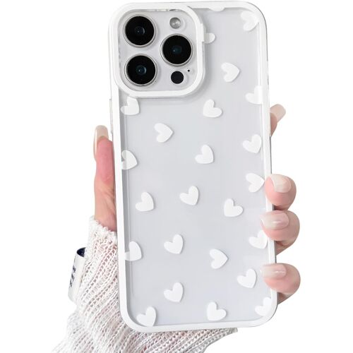 KALANKA-Coque pour iPhone 16 Pro Max Transparente Mignonne C?ur Motif Amour Design pour Femmes Filles Cadre Blanc Housse de Téléphone Antichoc en TPU Souple Protection Étui - Blanc