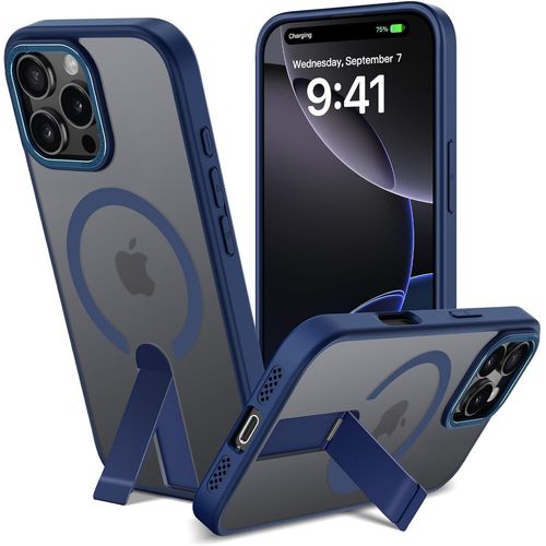 Sjzg-Coque Magnétique Pour Iphone 16 Pro Max Coque À Béquille En Métal Compatible Avec Magsafe, Etui Translucide Mat Anti-Rayures Housse De Support Invisible, Protection Antichoc, 3 Modes De Support