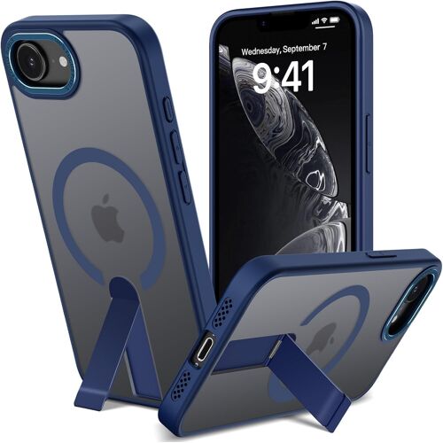 SJZG-Coque Magnétique Pour Iphone 16E Coque À Béquille En Métal Compatible Avec Magsafe, Etui Translucide Mat Anti-Rayures Housse De Support Invisible, Protection Antichoc, 3 Modes De Support