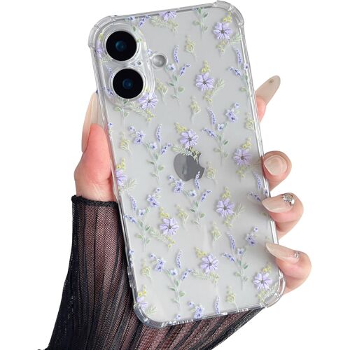 LORANKA-Étui pour iPhone 17, Coque Transparente en TPU Souple avec Motif Fleur, Protection Ultra-Mince en Gel de Silicone Anti-Rayures pour iPhone 17 (6,3"") - Violet Fleurs