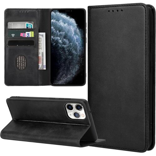 SJZG-Coque Pour Iphone 11 Pro, Housse En Cuir Pu Flip Pochette Portefeuille Étui Avec Emplacement Carte Iphone 11 Pro Coque Magnétique Antichoc, Noir
