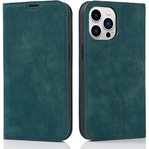 SJZG-Coque Pour Iphone 13 Pro Max, Flip Portefeuille Étui En Cuir Compatible Avec Magsafe Mit Rfid Blocage Fentes Pour Cartes Housse À Rabat Pour Iphone 13 Pro Max - Vert Foncé