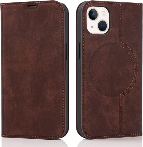 acdsgd-Coque Magnétique Compatible avec iPhone 14, Flip Portefeuille Étui en Cuir Compatible avec MagSafe mit RFID Blocage Fentes pour Cartes Housse à Rabat pour iPhone 14 - Café