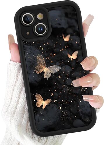 LORANKA-Coque pour iPhone 14 6,1"", Aesthetic Papillon Motif Étui Filles Femmes Case, Mince Silicone Souple TPU Bumper Housse Antichoc Protection Case Cover pour iPhone 14, Noir