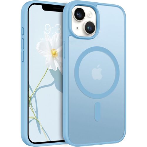 TRAHOO-Coque pour iPhone 13/14, Magnétique Fort [Compatible avec MagSafe] Mat Lisse Translucide Protection de Qualité Fine Mate Coque de Téléphone Aimanté pour iPhone 13/14 Bleu