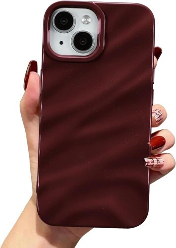 LORANKA-Compatible avec iPhone iPhone 13/iPhone 14 Coque, Étui en Silicone Souple pour Filles Forme de Vague Antichoc Housse Protection pour iPhone 13/14 - Bordeaux