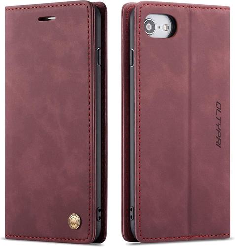 Coque pour iPhone 6/6S, Fentes Cartes Housse Antichoc Cuir PU Vintage Etui iPhone 6/6S - Rouge