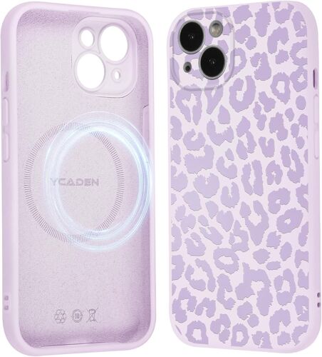 SJZG-Coque Magnétique Pour Iphone 13 Nan, Compatible Avec Magsafe, Aesthetic Léopard Motif Etui Dessin Fille Case, Souple Silicone Liquide Mince Tpu Bumper Antichoc Housse Cover, Violet