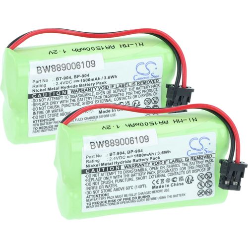 vhbw 2x Batterie compatible avec Panasonic KX-TG2000B, KX-TG2000, KX-TG4000B, HHR-15F2G1 téléphone fixe sans fil (1500mAh, 2,4V, NiMH) vert